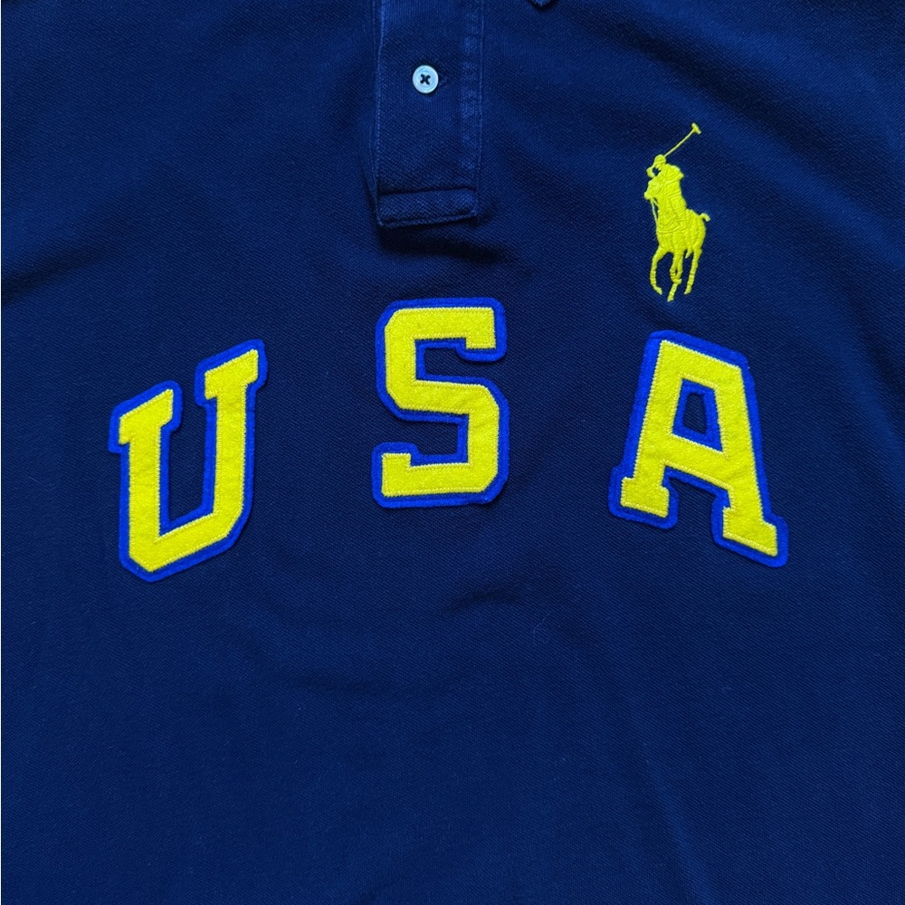 VTG Y2K Polo Ralph Lauren USA Big Pony Rugby Navy Men’s Polo Custom Fit Sz. XL - Picture 3 of 7